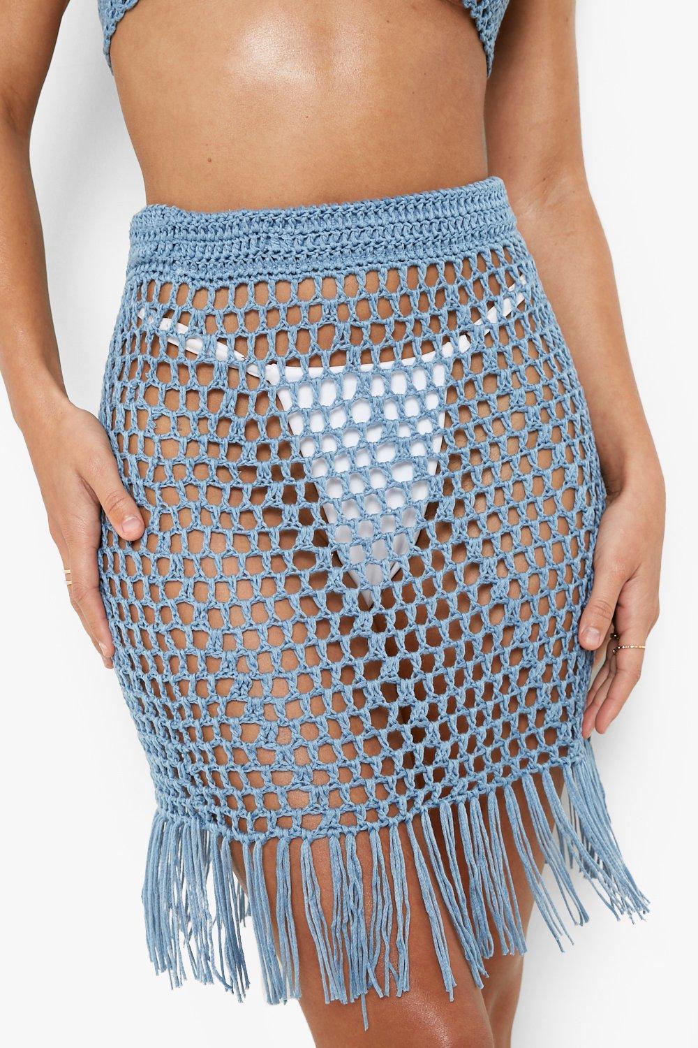 Crochet Tassel Hem Beach Mini Skirt